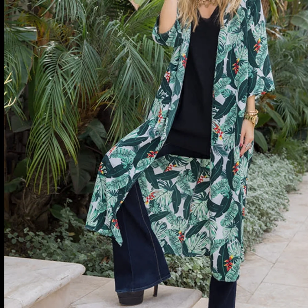 🔥🔥🔥Rachel Zoe Palm print duster beach cover up OS - Picture 12 of 14